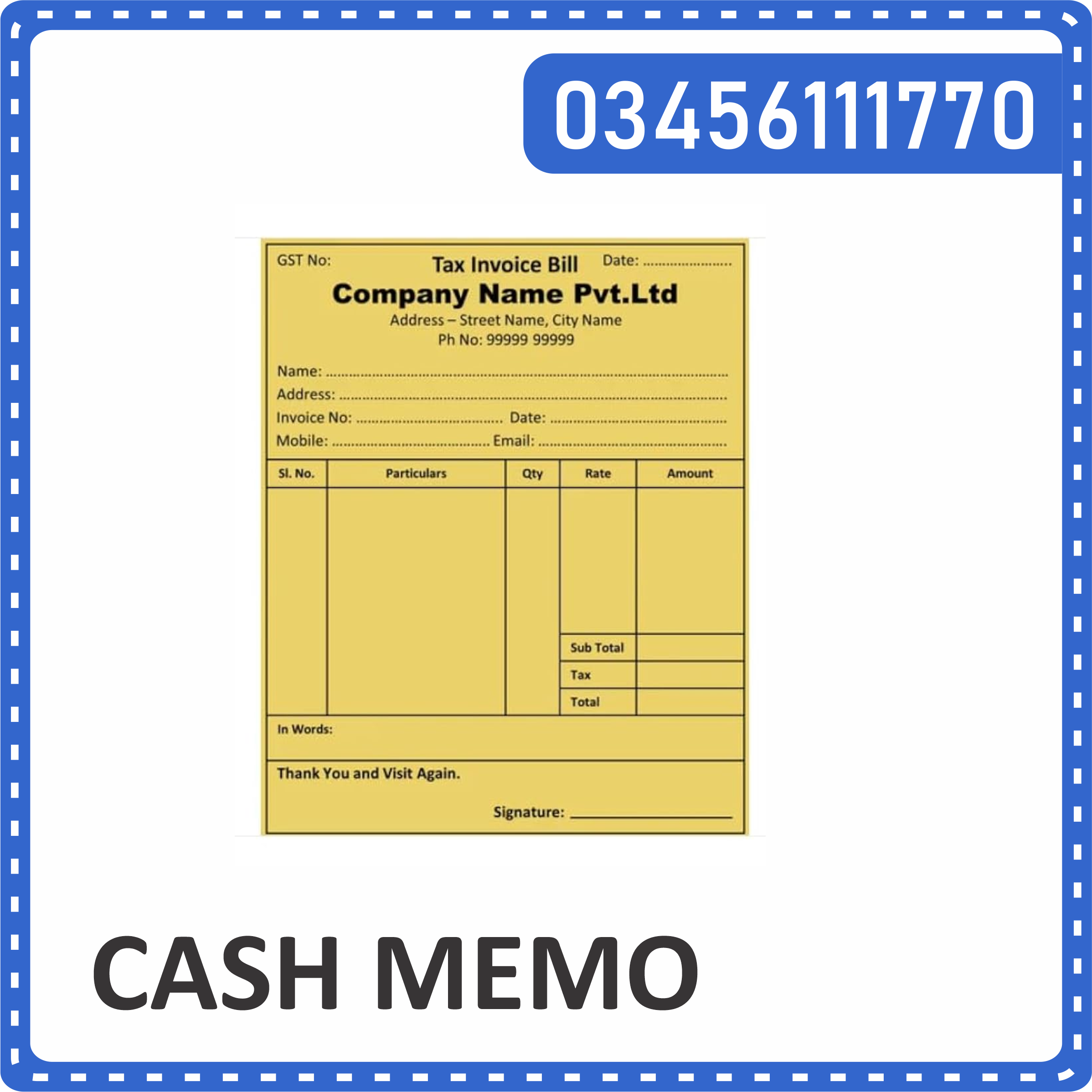 Cash Memo Printing Online in Pakistan